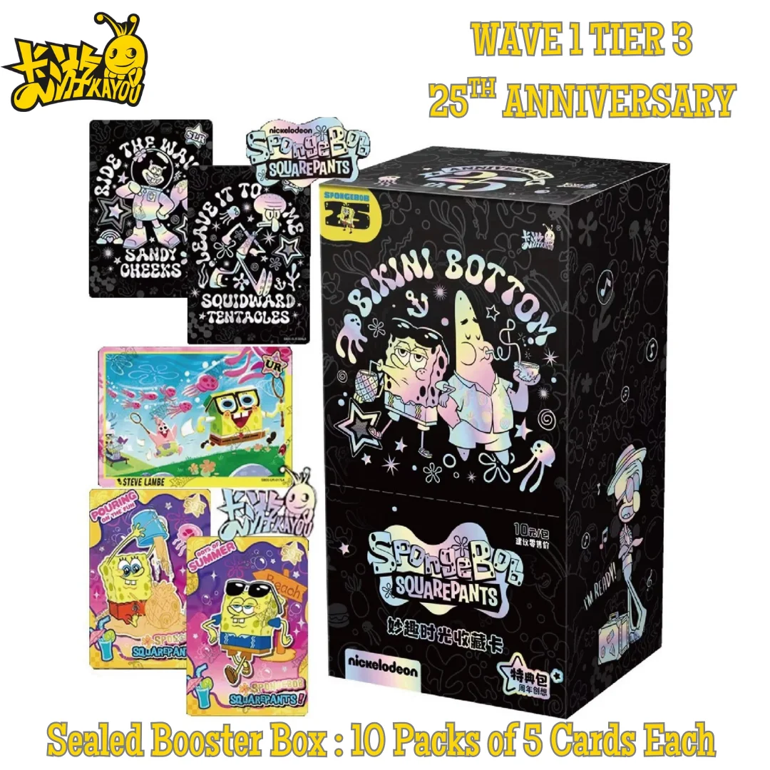 Kayou Spongebob 25th Anniversary Wave 1 Tier 3 Sealed Booster Box Bikini Bottom Squarepants (10 Packs of 5 Cards each ) Limited Edition