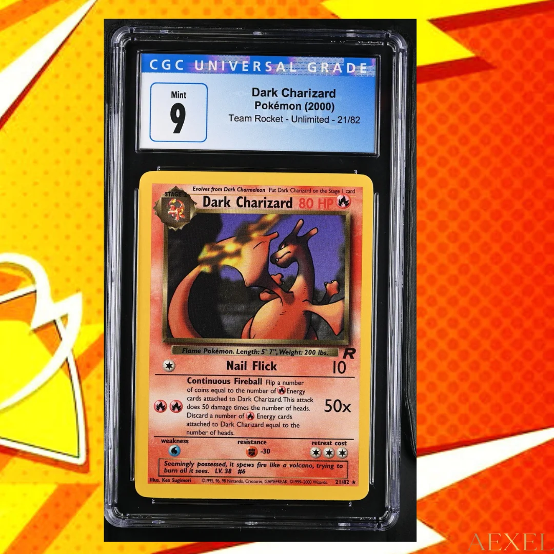 2000 Pokémon Dark Charizard – Team Rocket Unlimited, Rare (CGC 9) Card #21/82 – English