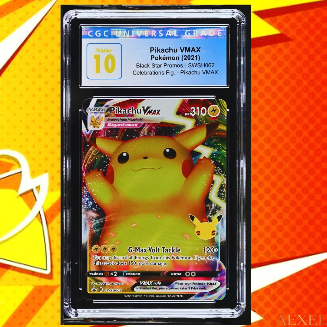 2021 Pokémon Pikachu VMAX – Black Star Promos Sword & Shield, Celebrations Figure Collection (Pristine 10 CGC) Card #SWSH062 – English