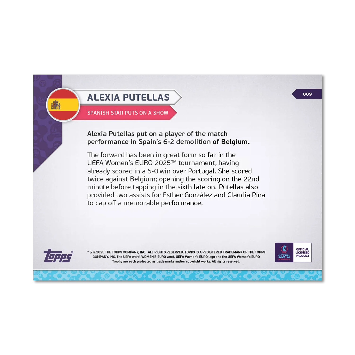 Alexia Putellas - UEFA Women’s EURO 2025™ Topps NOW® - Card 9 (PACK OF 20)