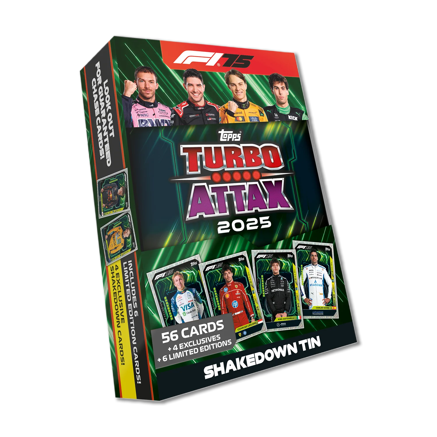 Topps Turbo Attax Formula 1® 2025 - Mega Tin - Shakedown - contains 66 cards including 6 LE's and 4 Exclusive 'Shakedown' Cards!